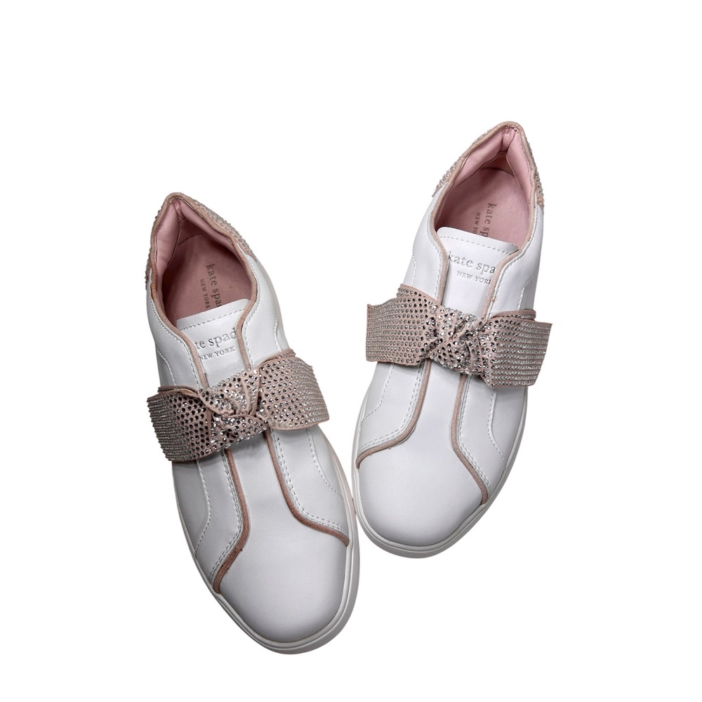 Kate Spade Nappa leather microsuede White Blush Lexi Pavé Slip On Sneakers 9B